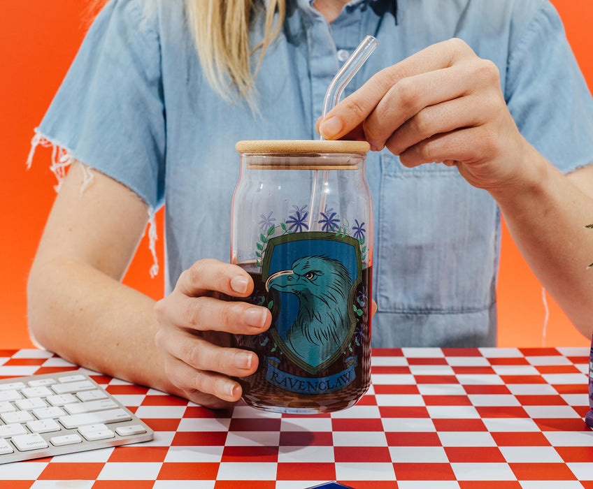 Harry Potter - Ravenclaw House Mascot Glass Tumbler With Bamboo Lid and Straw