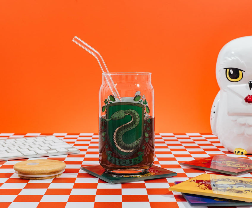 Harry Potter - Slytherin House Mascot Glass Tumbler With Bamboo Lid and Straw