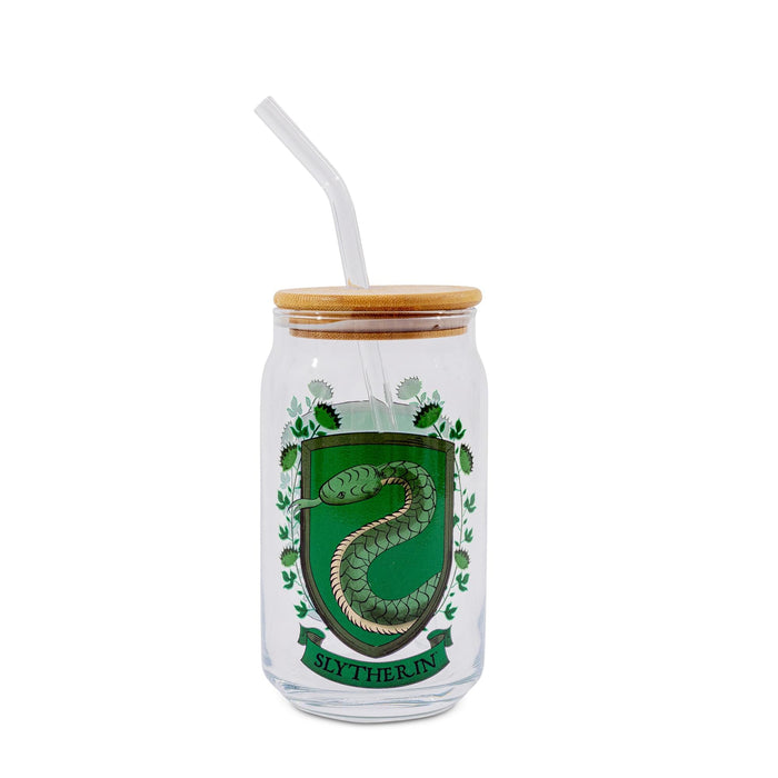Harry Potter - Slytherin House Mascot Glass Tumbler With Bamboo Lid and Straw