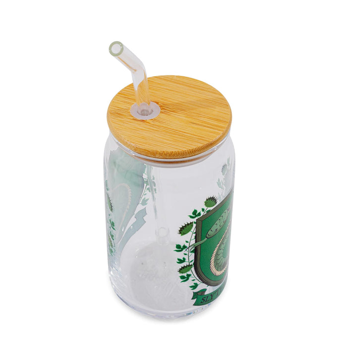 Harry Potter - Slytherin House Mascot Glass Tumbler With Bamboo Lid and Straw