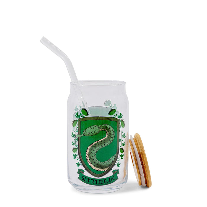 Harry Potter - Slytherin House Mascot Glass Tumbler With Bamboo Lid and Straw