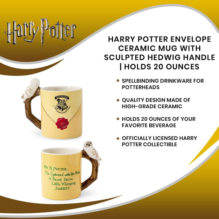 Harry Potter - Envelope Ceramic Mug with Sculpted Hedwig Handle | Holds 20 Ounces