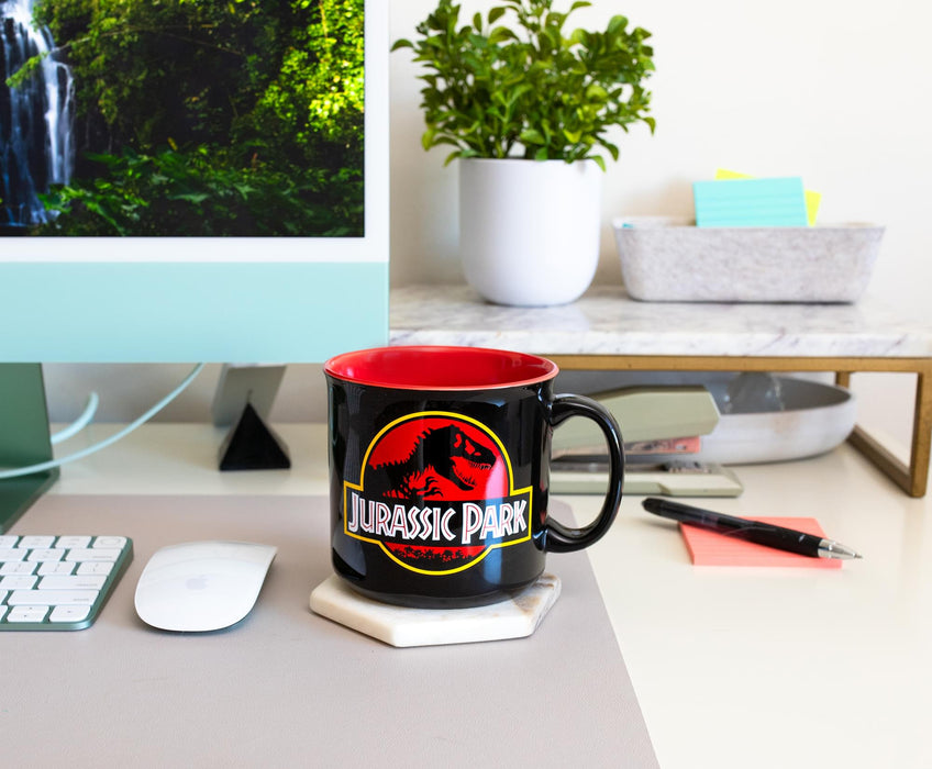Jurassic Park - Classic Logo Black Ceramic Camper Mug | Holds 20 Ounces