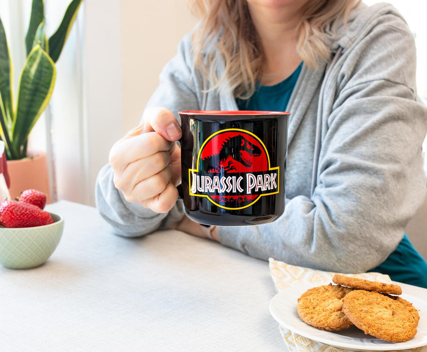Jurassic Park - Classic Logo Black Ceramic Camper Mug | Holds 20 Ounces
