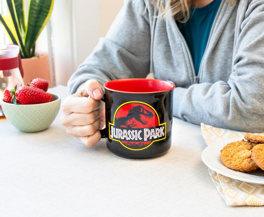 Jurassic Park - Classic Logo Black Ceramic Camper Mug | Holds 20 Ounces