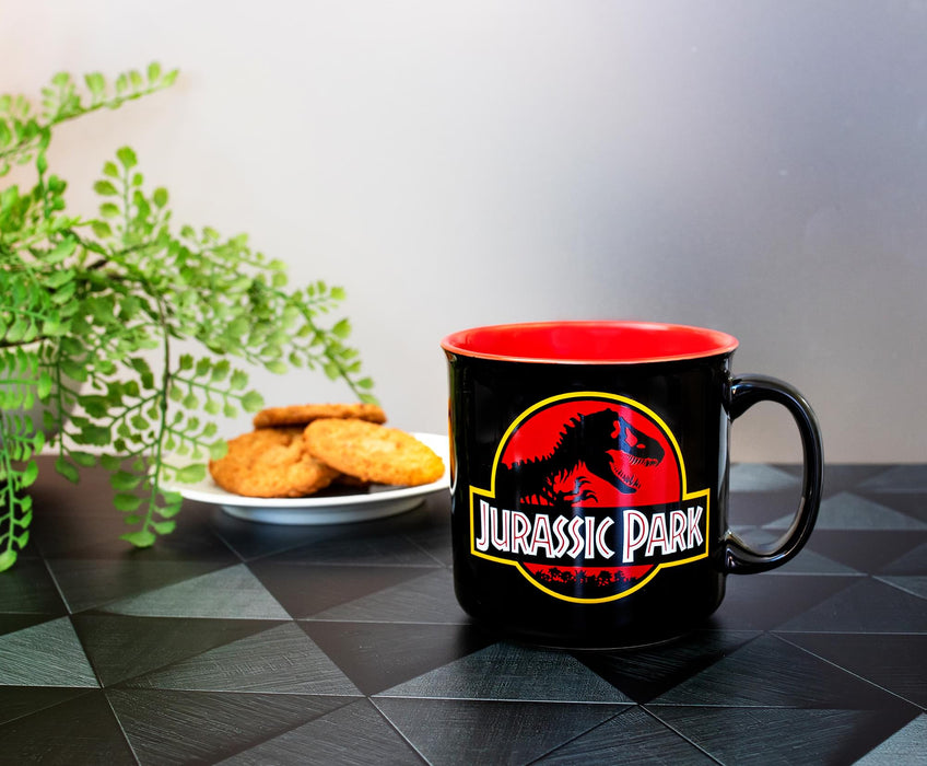 Jurassic Park - Classic Logo Black Ceramic Camper Mug | Holds 20 Ounces