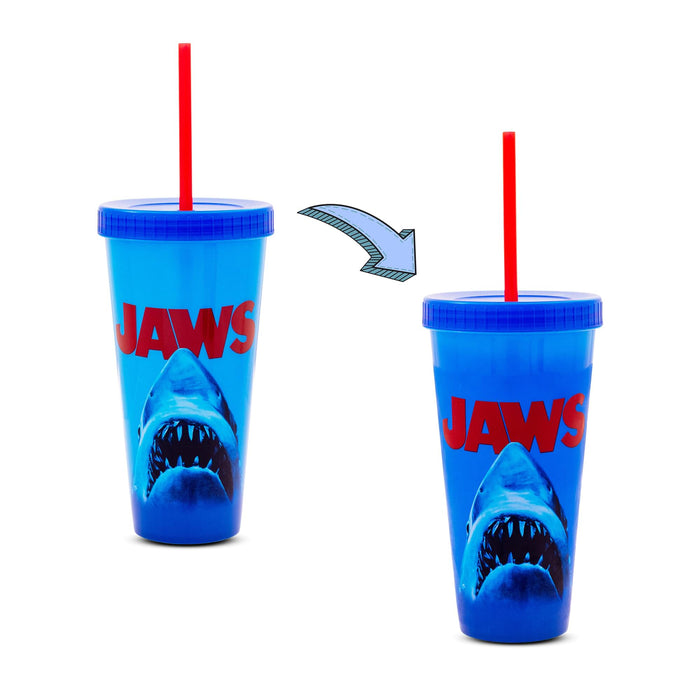 Jaws Poster Logo Color-Changing Tumbler With Lid and Straw | Holds 24 Ounces