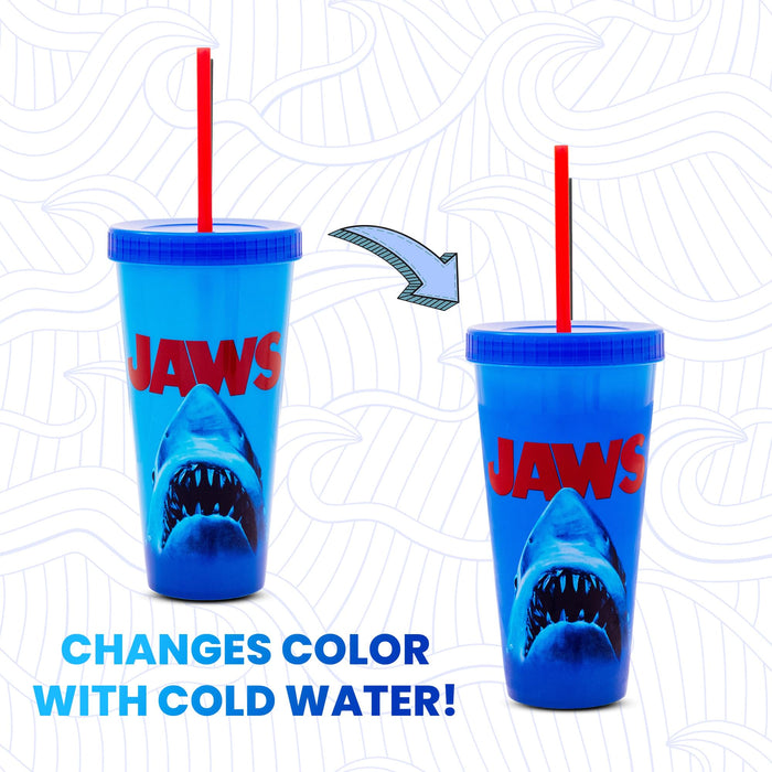 Jaws Poster Logo Color-Changing Tumbler With Lid and Straw | Holds 24 Ounces