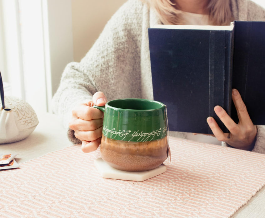 The Lord Of The Rings Elven Text Tapered Ceramic Pottery Mug | Holds 14 Ounces