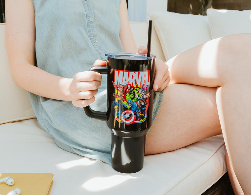 Marvel Comics The Avengers 40-Ounce Black Stainless Steel Tumbler With Handle product image 4 of 9