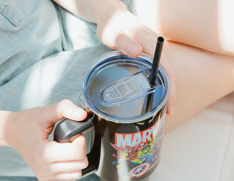 Marvel Comics The Avengers 40-Ounce Black Stainless Steel Tumbler With Handle product image 5 of 9
