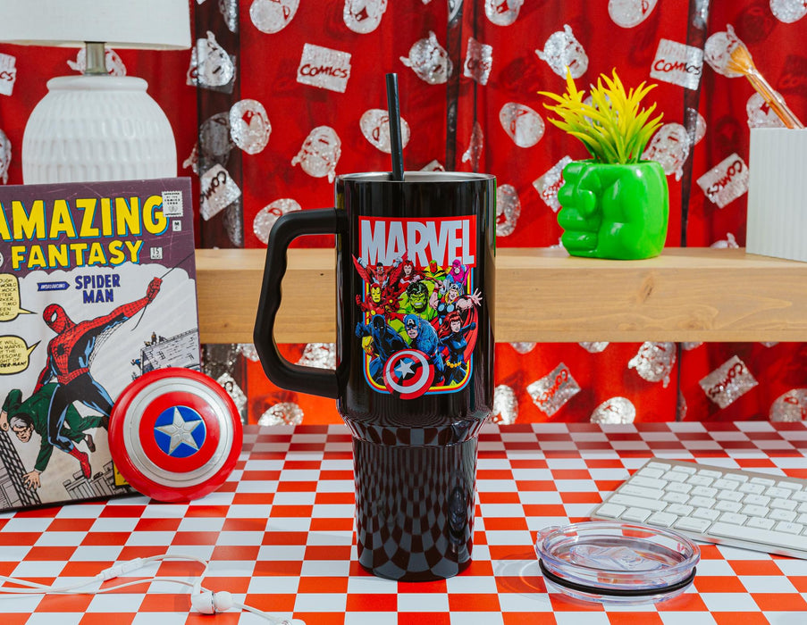 Marvel Comics The Avengers 40-Ounce Black Stainless Steel Tumbler With Handle