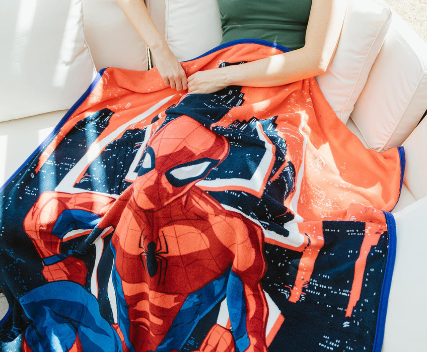 Marvel Spider-Man Skyline Pose Fleece Throw Blanket | 45 x 60 Inches