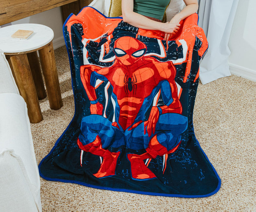 Marvel Spider-Man Skyline Pose Fleece Throw Blanket | 45 x 60 Inches
