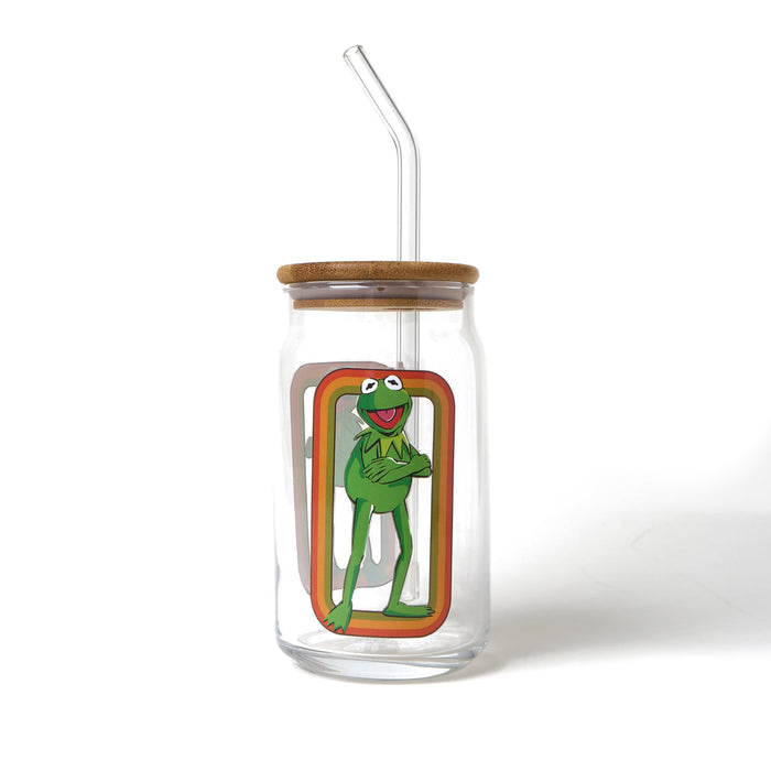The Muppets - Kermit the Frog 16-Ounce Glass Tumbler with Bamboo Lid and Straw