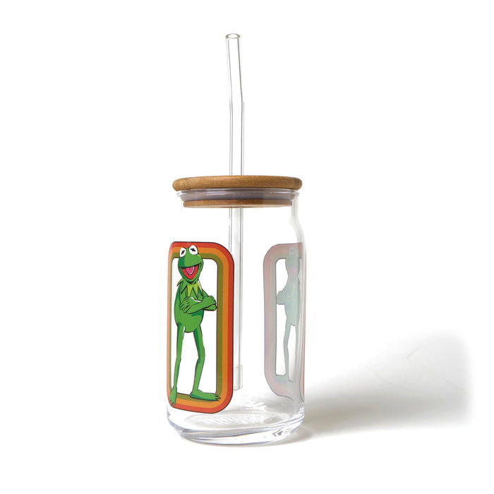 The Muppets - Kermit the Frog 16-Ounce Glass Tumbler with Bamboo Lid and Straw
