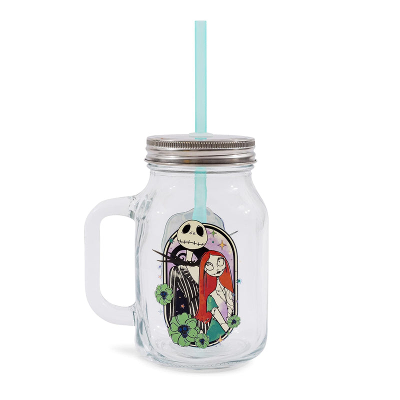 Disney The Nightmare Before Christmas Jack and Sally 21-Ounce Glass Mason Jar product image 1 of 8