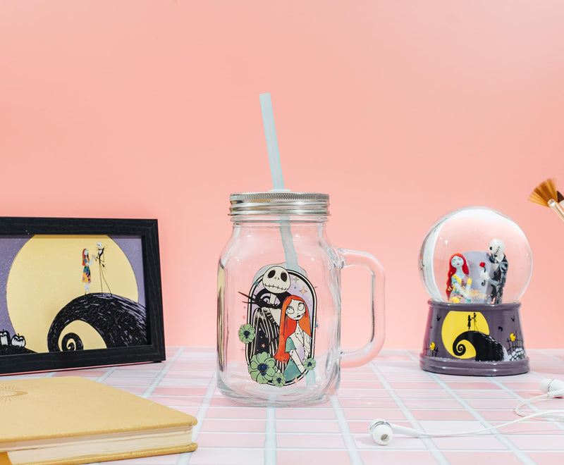 Disney The Nightmare Before Christmas Jack and Sally 21-Ounce Glass Mason Jar product image 3 of 8