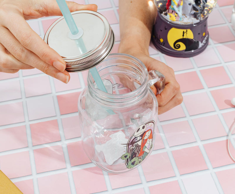 Disney The Nightmare Before Christmas Jack and Sally 21-Ounce Glass Mason Jar product image 4 of 8