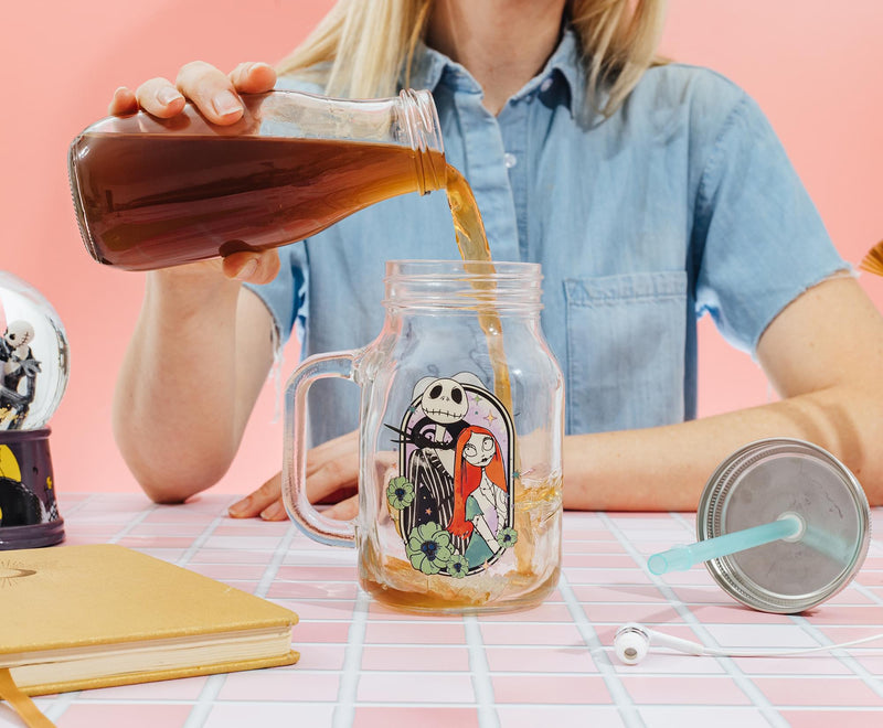 Disney The Nightmare Before Christmas Jack and Sally 21-Ounce Glass Mason Jar product image 5 of 8