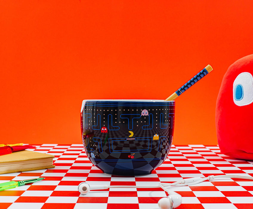 PAC-MAN Classic Maze 20-Ounce Ceramic Ramen Bowl and Chopstick Set