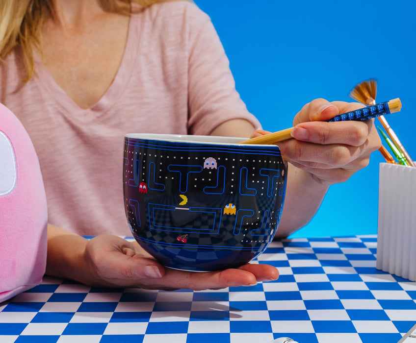 PAC-MAN Classic Maze 20-Ounce Ceramic Ramen Bowl and Chopstick Set