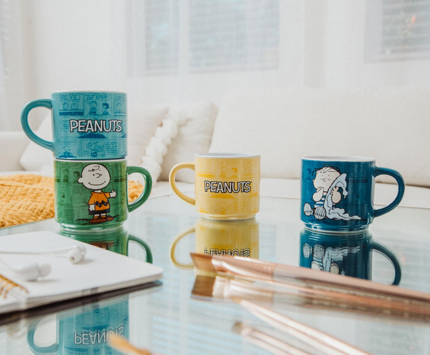 Peanuts Characters Ceramic Stacking Mug Set With Rack | Each Holds 10 Ounces