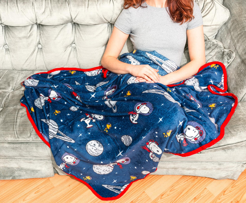 Peanuts - Snoopy and Woodstock in Space Fleece Throw Blanket | 45 x 60 Inches