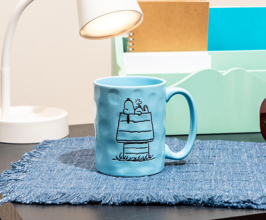 Peanuts - Snoopy and Woodstock House Wax-Resist Pottery Mug | Holds 17 Ounces
