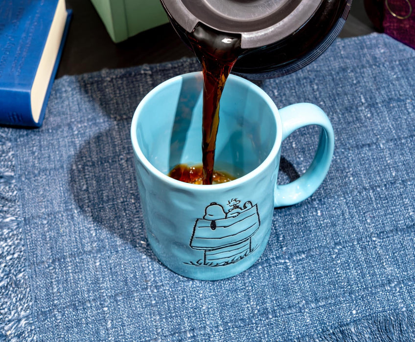 Peanuts - Snoopy and Woodstock House Wax-Resist Pottery Mug | Holds 17 Ounces