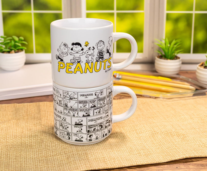 Peanuts - Comic Panels 2-Piece Ceramic Stackable Mug Set | Each Holds 13 Ounces