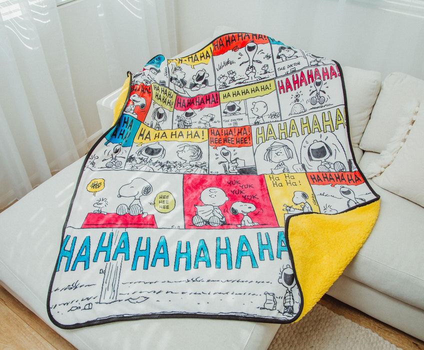 Peanuts - "Ha Ha Ha" Comic Strip Panels Sherpa Throw Blanket | 50 x 60 Inches