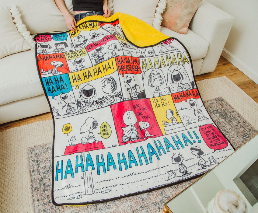 Peanuts - "Ha Ha Ha" Comic Strip Panels Sherpa Throw Blanket | 50 x 60 Inches