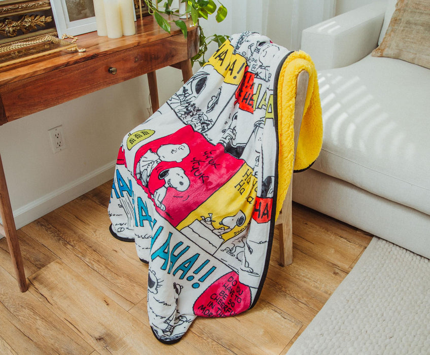 Peanuts - "Ha Ha Ha" Comic Strip Panels Sherpa Throw Blanket | 50 x 60 Inches