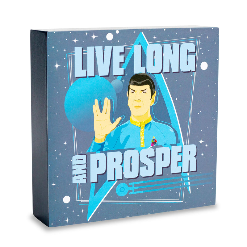 Star Trek Spock "Live Long and Prosper" Wooden Box Sign | 6 x 6 Inches product image 1 of 8