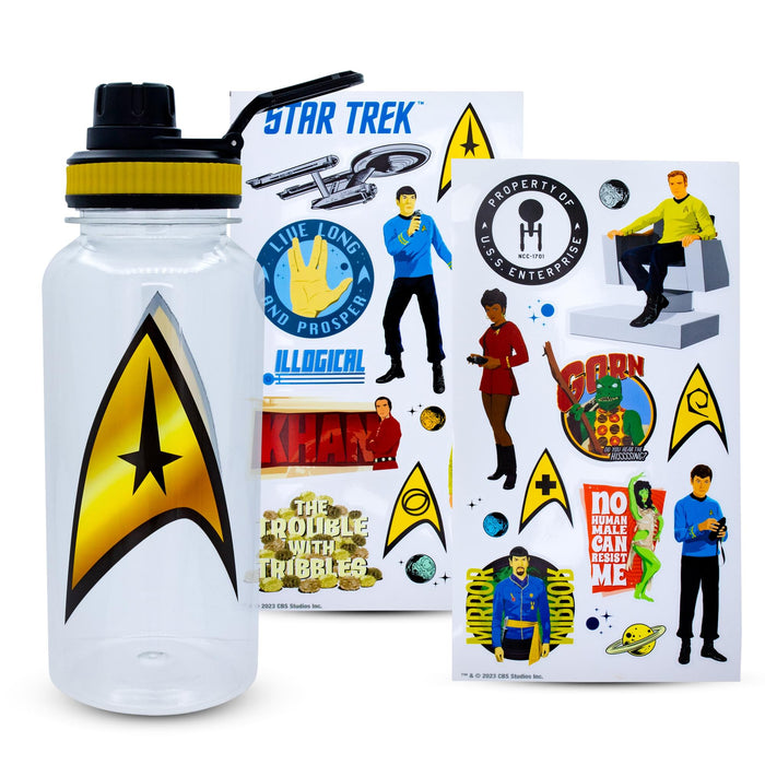 Star Trek Gold Delta Logo Twist Spout Water Bottle and Sticker Set | 32 Ounces