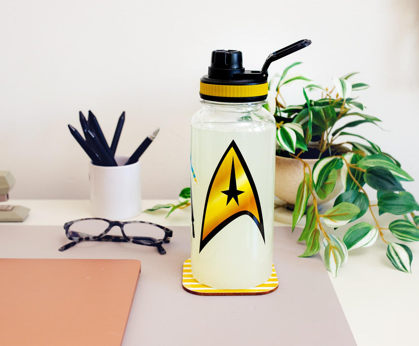 Star Trek Gold Delta Logo Twist Spout Water Bottle and Sticker Set | 32 Ounces