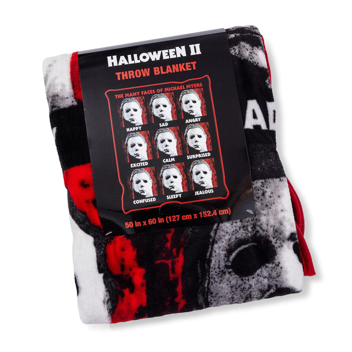 Halloween II "The Faces Of Michael Myers" Raschel Throw Blanket | 45 x 60 Inches