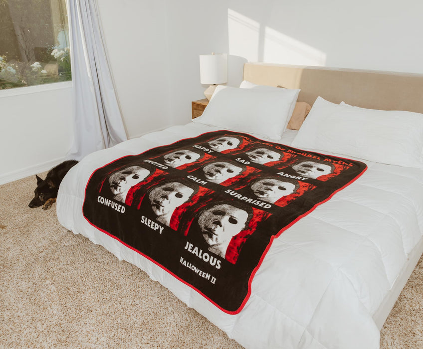 Halloween II "The Faces Of Michael Myers" Raschel Throw Blanket | 45 x 60 Inches