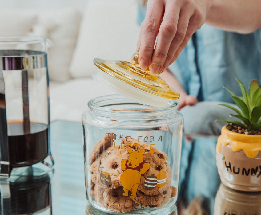 Disney Winnie the Pooh Glass Snack Jar Container With Lid | 6 Inches Tall