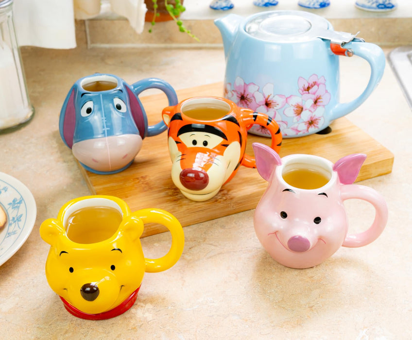 Disney - Winnie the Pooh Characters 4-Piece Sculpted Mug Set | Each Holds 4 Ounces