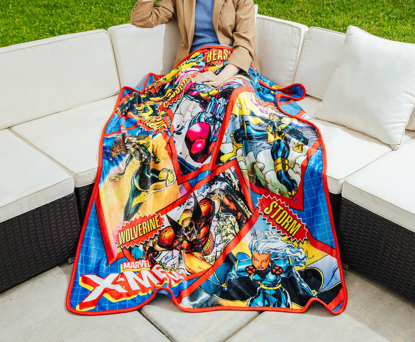 Marvel X-Men Character Cards Raschel Throw Blanket | 45 x 60 Inches