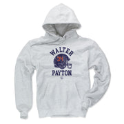 Ash gray hoodie featuring a distressed navy football helmet with orange number 34 and the text 'WALTER PAYTON' in navy around it.