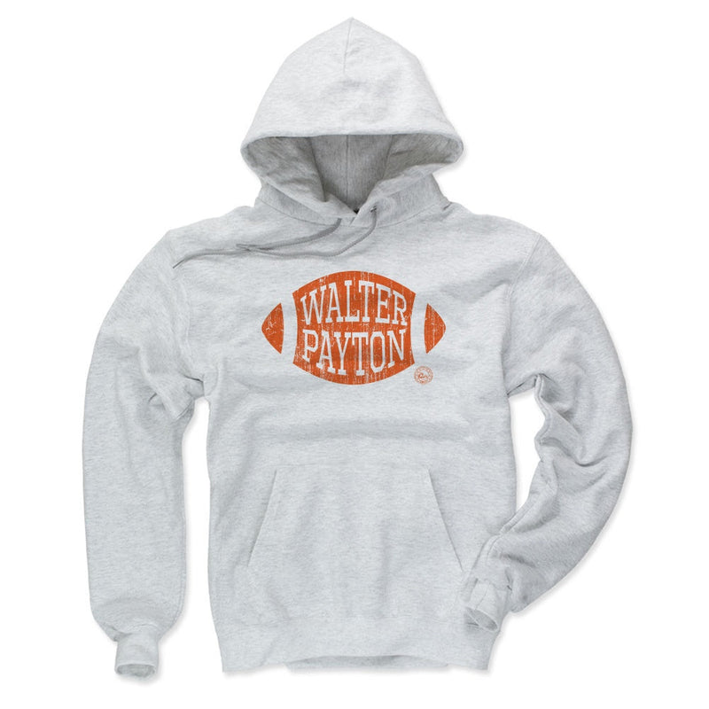 Ash gray colorway of the Walter Payton football hoodie, showing the same orange football graphic with 'WALTER PAYTON' in white.