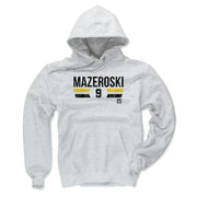 Ash gray hoodie featuring the name 'MAZEROSKI' with the number 9 below it in black letters, between orange and black stripes.