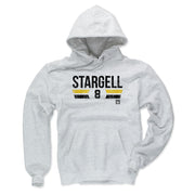 Heather gray hoodie featuring the text 'STARGELL' in black above yellow and black stripes, with the number 8 below the name.