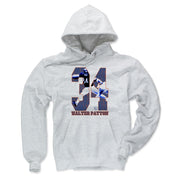 Ash gray version of the Walter Payton hoodie showing the same large number 34 design with action photos and the text 'WALTER PAYTON' below it.