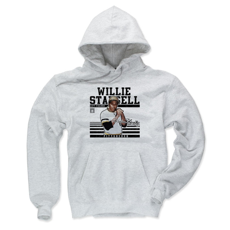 Front of the ash gray Willie Stargell hoodie, showing the same portrait design in a lighter ash gray color.