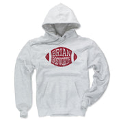 Light gray hoodie featuring a distressed red football graphic with the text 'BRIAN BOSWORTH' in gray inside it.