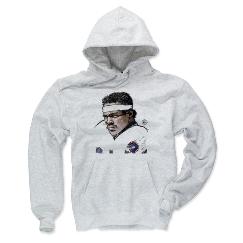 Front of the ash gray Walter Payton hoodie showing the same sketched portrait design in a lighter heather tone.